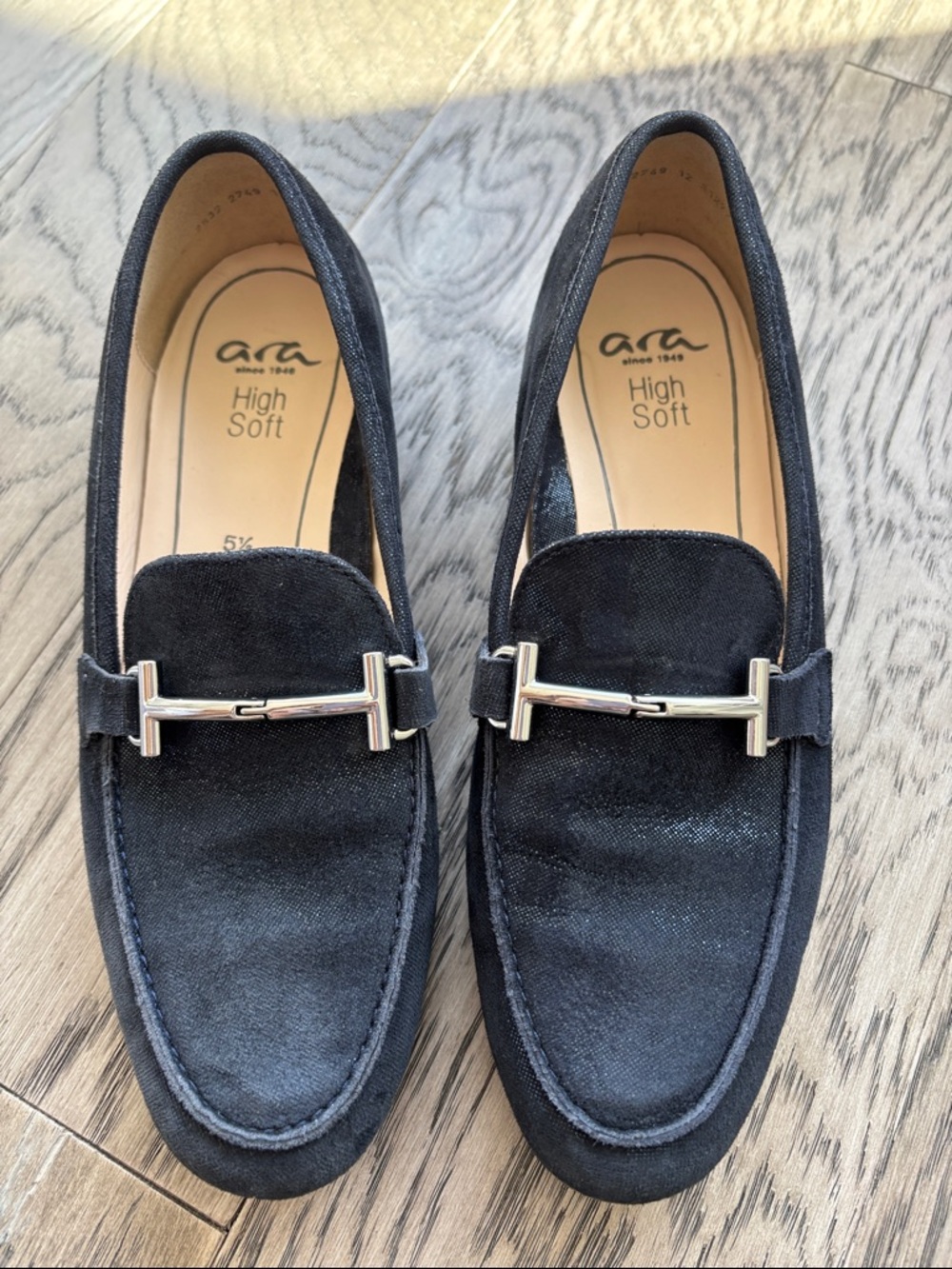 Ara Women's Navy  sparky Suede Loafers with Silver Hardware